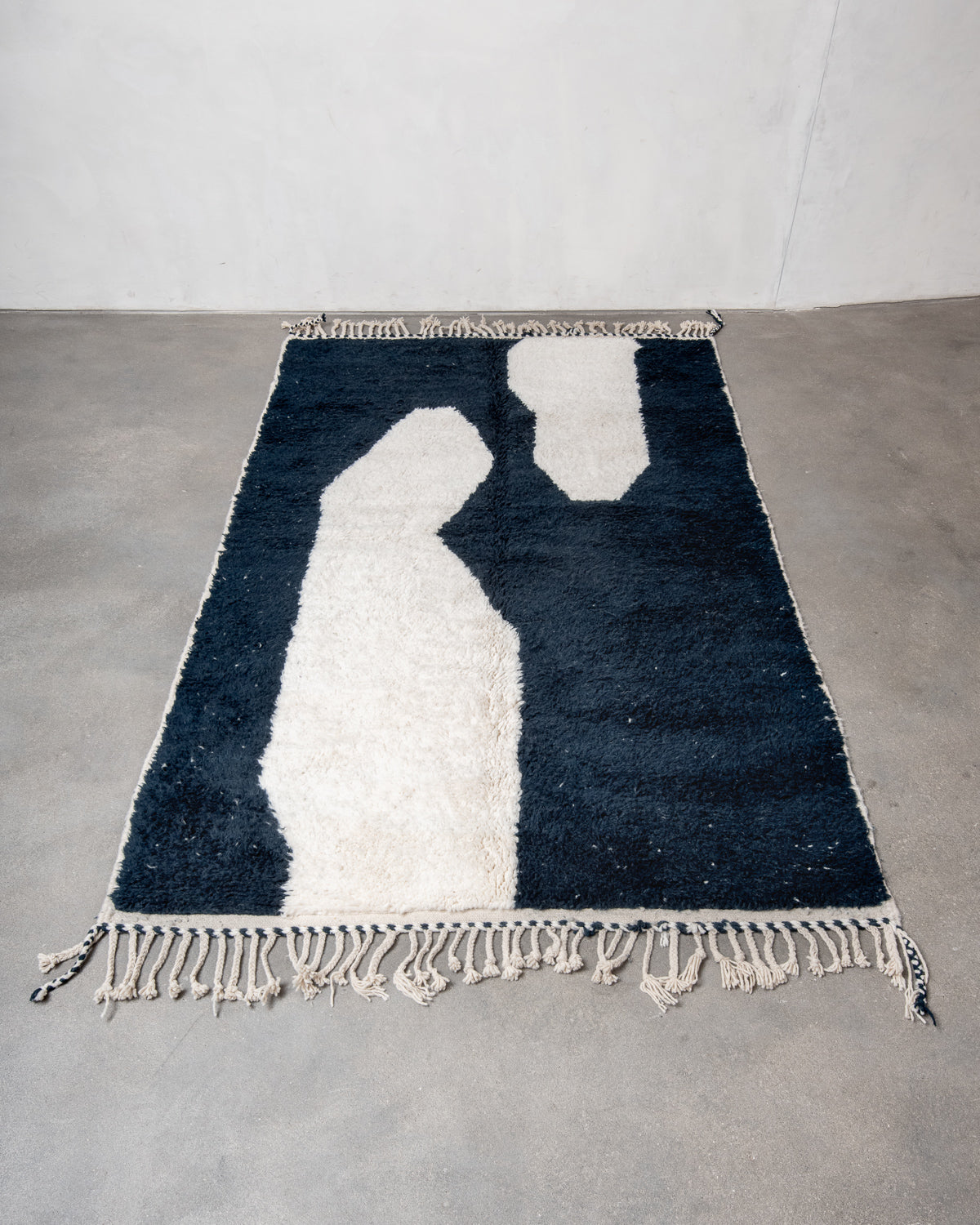 Modern, designer, handcrafted Berber rug from Morocco. Beniourain carpet with beautiful colours and patterns and fluffy wool texture.